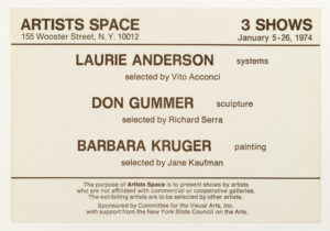 ARTISTS SPACE, NYC,: Laurie Anderson, Don Gummer, Barbara Kruger, 1974 (Invitation); Sammlung Marzona, Kunstbibliothek – Staatliche Museen zu Berlin