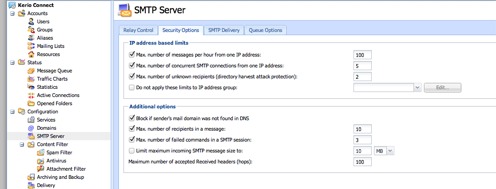 Kerio Connect SMTP Server Connection Limits