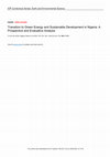 Research paper thumbnail of Transition to Green Energy and Sustainable Development in Nigeria: A Prospective and Evaluative Analysis