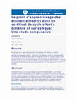 Research paper thumbnail of Le profil d'apprentissage des étudiants inscrits dans un certificat de cycle offert à distance et sur campus: Une étude comparative