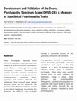 Research paper thumbnail of Development and Validation of the Deenz Psychopathy Spectrum Scale (DPSS-24): A Measure of Subclinical Psychopathic Traits