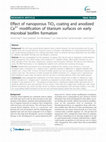 Research paper thumbnail of Effect of nanoporous TiO2 coating and anodized Ca2+ modification of titanium surfaces on early microbial biofilm formation