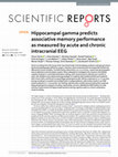 Research paper thumbnail of Hippocampal gamma predicts associative memory performance as measured by acute and chronic intracranial EEG