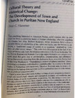 Research paper thumbnail of Cultural Theory and Historical Change: The Development of Town and Church in Puritan New England