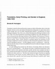 Research paper thumbnail of Translation, Early Printing, and Gender in England, 1484-1535