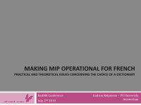 Research paper thumbnail of Making MIP operational for French: practical and theoretical issues concerning the choice of a dictionary