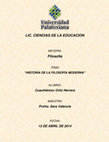 Research paper thumbnail of LIC. CIENCIAS DE LA EDUCACION MATERIA: Filosofía TEMA: “HISTORIA DE LA FILOSOFÍA MODERNA” ALUMNO