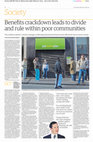 Research paper thumbnail of Benefits crackdown leads to divide and rule within poor communities. The Guardian Feature Society, by Tom Clark and Gabriella Elgenius,2014.