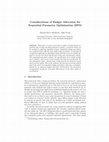 Research paper thumbnail of Considerations of Budget Allocation for Sequential Parameter Optimization(SPO