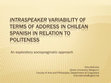 Research paper thumbnail of Intraspeaker variability of terms of address in Chilean Spanish in relation to politeness