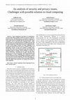 Research paper thumbnail of An analysis of security and privacy issues, challenges with possible solution in cloud computing