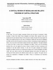 Research paper thumbnail of A CRITICAL REVIEW OF MODIGLIANI AND MILLER’S THEOREM OF CAPITAL STRUCTURE