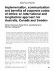 Research paper thumbnail of Implementation, communication and benefits of corporate codes of ethics: an international and longitudinal approach for Australia, Canada and Sweden