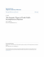 Research paper thumbnail of The Semantic Theory of Truth: Field's Incompleteness Objection