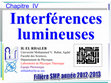 Research paper thumbnail of Interférences lumineuses Chapitre IV