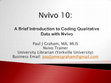 Research paper thumbnail of Nvivo 10 A Brief Introduction to Coding--  مقدمه ای کوتاه بر نحوه کدگذاری در نرم افزار کیفی ان ویوو