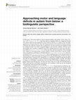 Research paper thumbnail of Approaching motor and language deficits in autism from below: a biolinguistic perspective