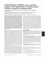 Research paper thumbnail of A R2R3-MYB gene, AtMYB30, acts as a positive regulator of the hypersensitive cell death program in plants in response to pathogen attack