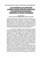 Research paper thumbnail of La constitution d'un patrimoine juridique comme mode de construction d'un patrimoine economique: l'appellation d'origine Champagne