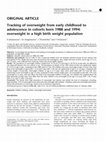 Research paper thumbnail of Tracking of overweight from early childhood to adolescence in cohorts born 1988 and 1994: overweight in a high birth weight population