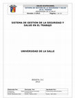 Research paper thumbnail of SISTEMA DE GESTION DE LA SEGURIDAD Y SALUD EN EL TRABAJO UNIVERSIDAD DE LA SALLE