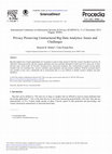 Research paper thumbnail of Privacy Preserving Unstructured Big Data Analytics: Issues and Challenges