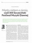 Research paper thumbnail of Między niebem a ziemią, czyli XIII Szczeciński Festiwal Muzyki Dawnej