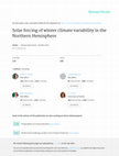 Research paper thumbnail of Solar forcing of winter climate variability in the Northern Hemisphere