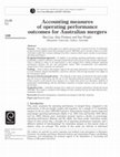 Research paper thumbnail of Accounting measures of operating performance outcomes for Australian mergers