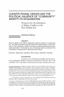 Research paper thumbnail of Constitutional Design and the Political Salience of 'Community' Identity in Afghanistan: Prospects for the Emergence of Ethnic Conflicts in the Post-Taliban Era