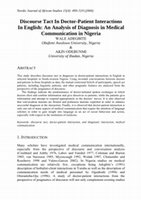 Research paper thumbnail of Discourse Tact In Doctor-Patient Interactions In English: An Analysis of Diagnosis in Medical Communication in Nigeria