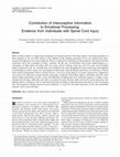 Research paper thumbnail of Contribution of Interoceptive Information to Emotional Processing: Evidence from Individuals with Spinal Cord Injury