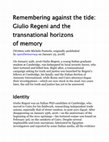 Research paper thumbnail of Remembering against the tide: Giulio Regeni and the Transnational Horizons of Memory