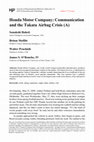 Research paper thumbnail of Honda Motor Company: Communication and the Takata Airbag Crisis (A)