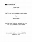 Research paper thumbnail of Programming Languages Course Notes (INF-373-99)