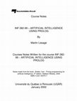 Research paper thumbnail of Artificial Intelligence Using PROLOG Course Notes (INF-382-99)