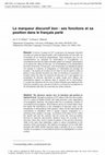 Research paper thumbnail of Le marqueur discursif bon : ses fonctions et sa position dans le français parlé