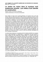 Research paper thumbnail of «Le timbre du violon dans la musique rock québécoise actuelle : Les reflets d’une identité en construction»