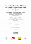 Research paper thumbnail of An Anechoic Recording of Cicero’s 3rd Cataline Oration: Italian, Latin and German