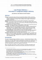 Research paper thumbnail of Lean Project Delivery —  innovation in integrated design & delivery