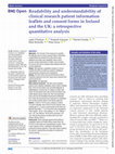 Research paper thumbnail of Readability and understandability of clinical research patient information leaflets and consent forms in Ireland and the UK: a retrospective quantitative analysis