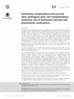 Research paper thumbnail of Pulmonary complications and survival after autologous stem cell transplantation: predictive role of pulmonary function and pneumotoxic medications