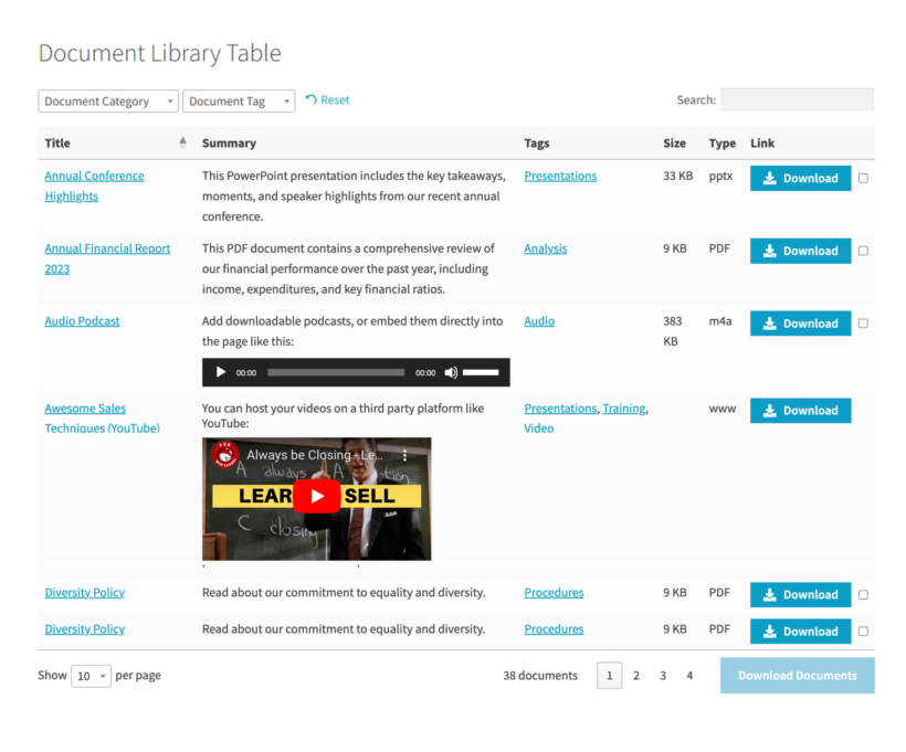 WordPress document library