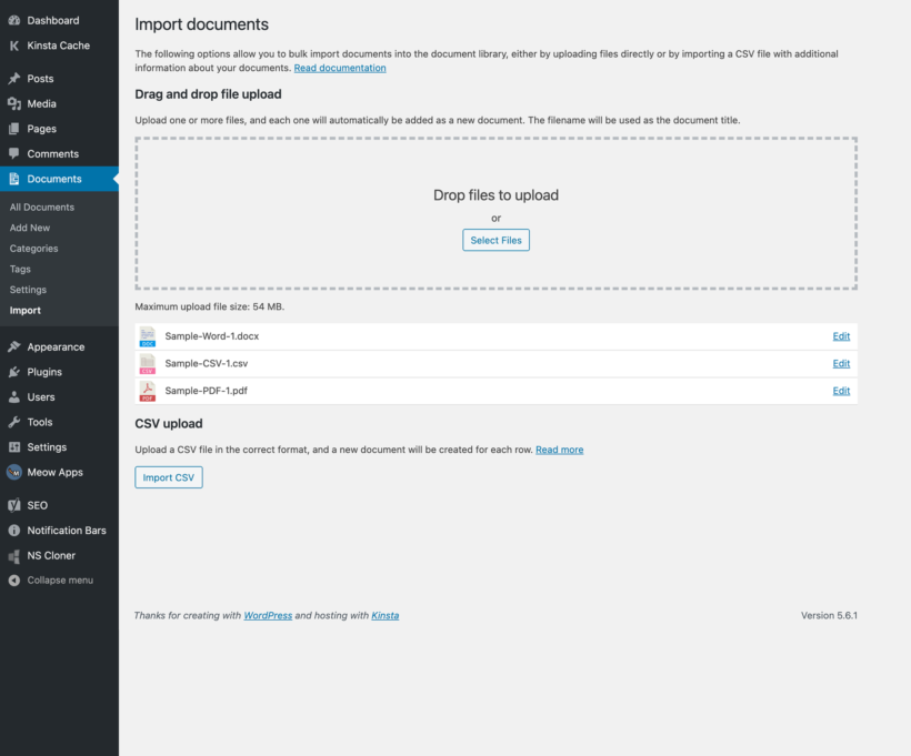 Drag and drop files to document library in WordPress