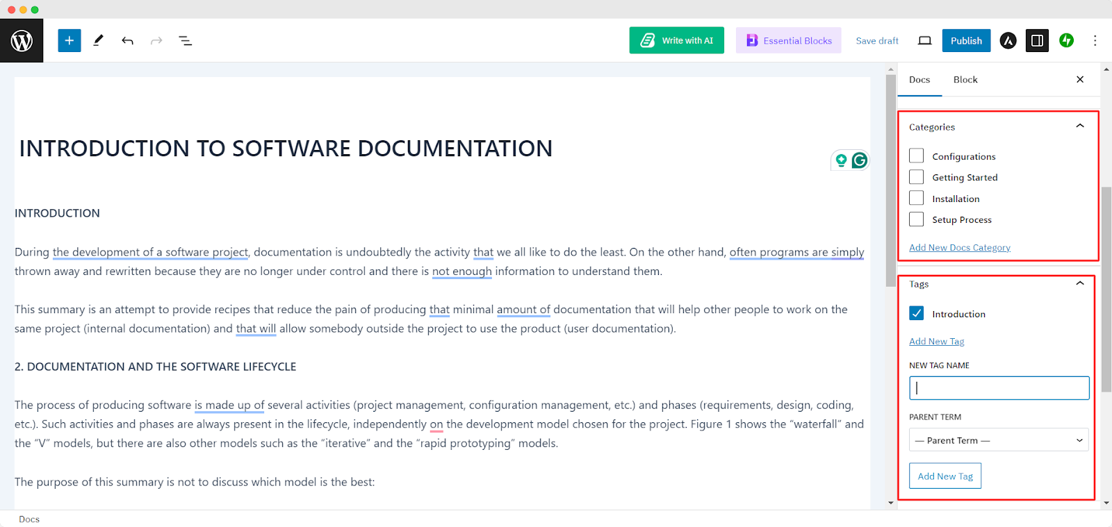 Create and Publish a New Documentation 