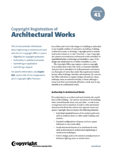 Image of the first page of the Copyright Office's Circular 41, Copyright Registration of Architectural Works