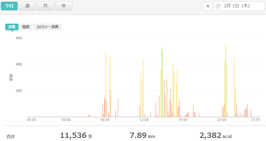 fitbitログより　運動データ2023年2月2日