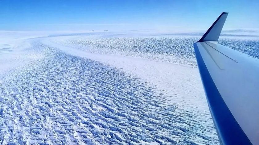 a photo from a plane of Denman glacier in Antarctica