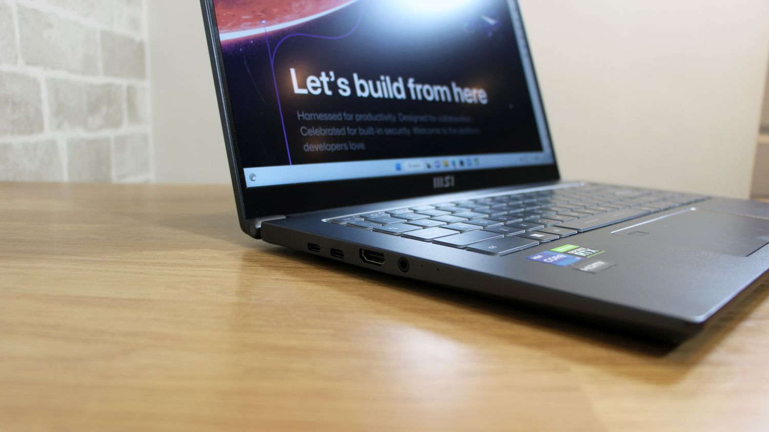 MSI Prestige 15 close up of ports on left side of laptop.
