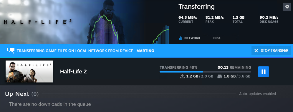 Steam game transfer feature in action